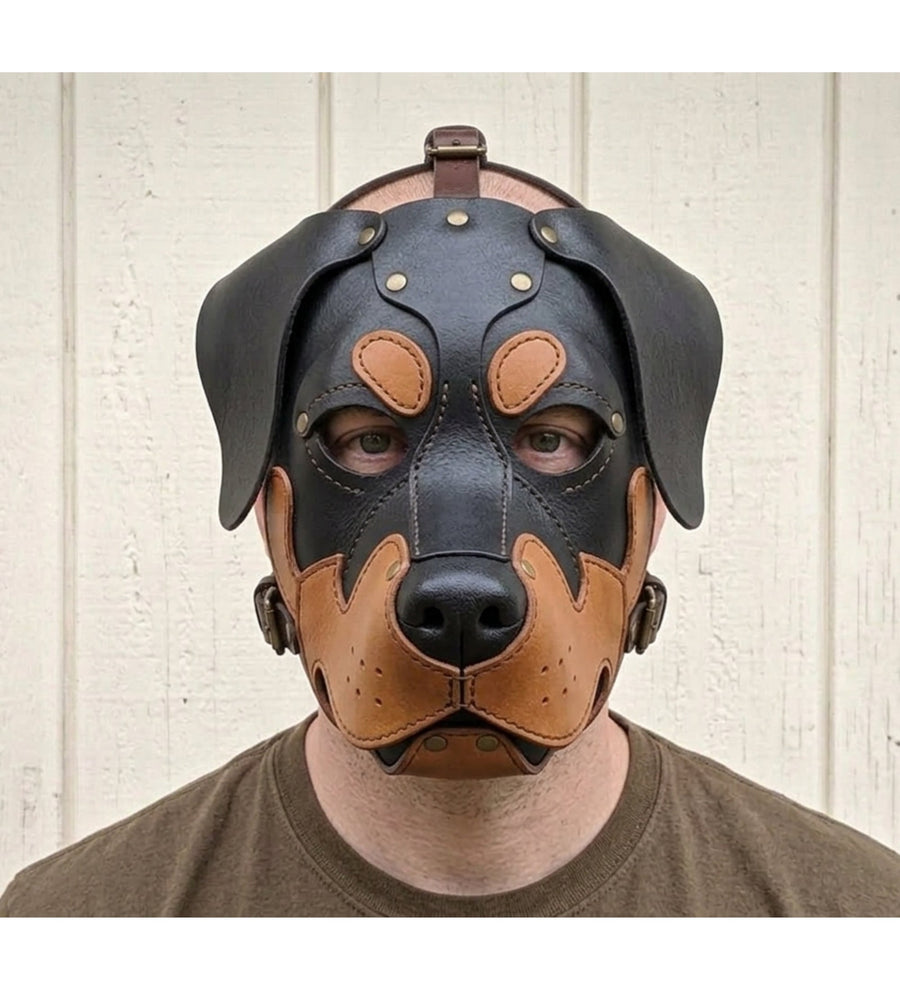 Handmade Leather Rottweiler Dog Mask | Genuine Leather Puppy Hood