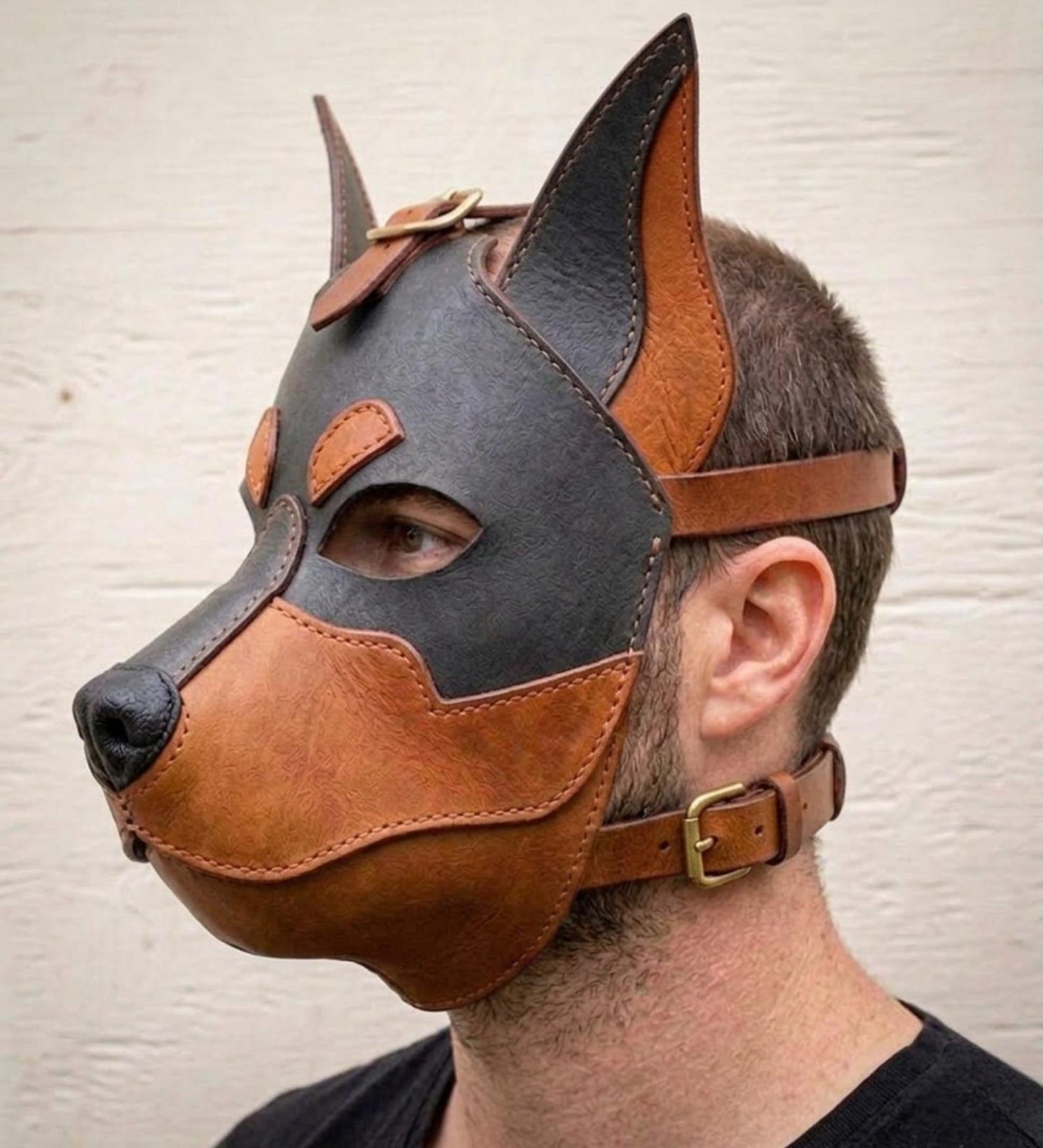 Leather Doberman Mask – Handmade Animal Head Mask, Custom Colors Available