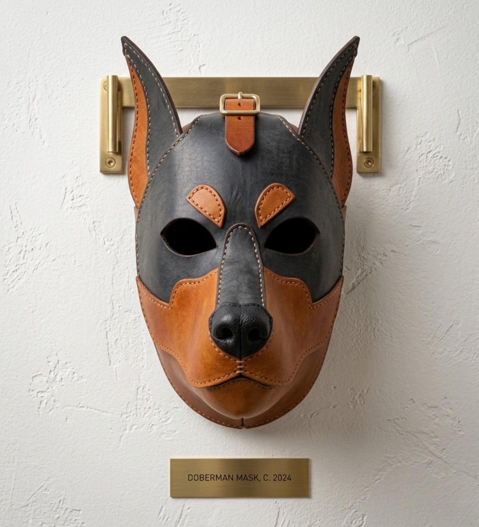 Leather Doberman Mask – Handmade Animal Head Mask, Custom Colors Available