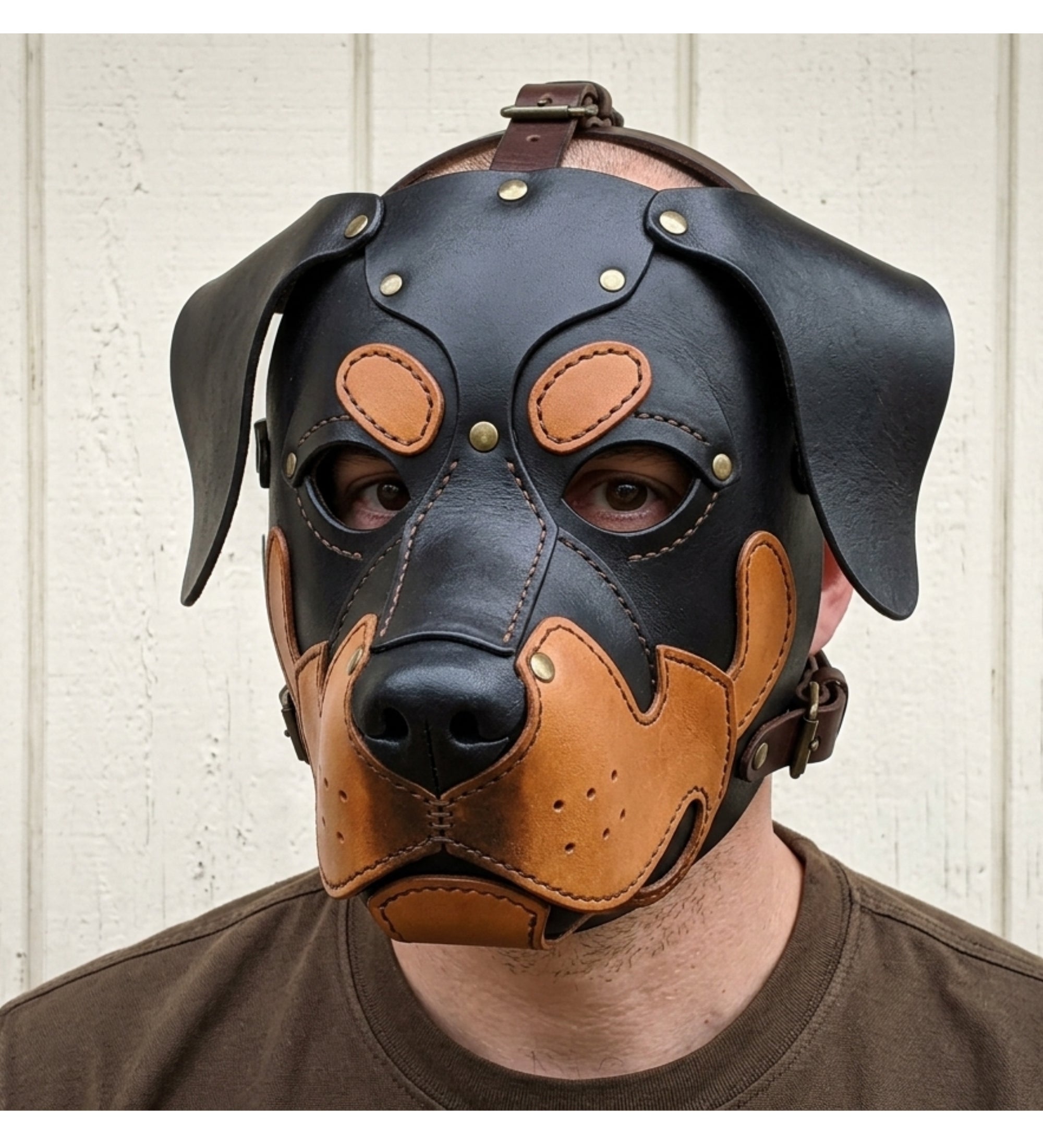 Handmade Leather Rottweiler Dog Mask | Genuine Leather Puppy Hood