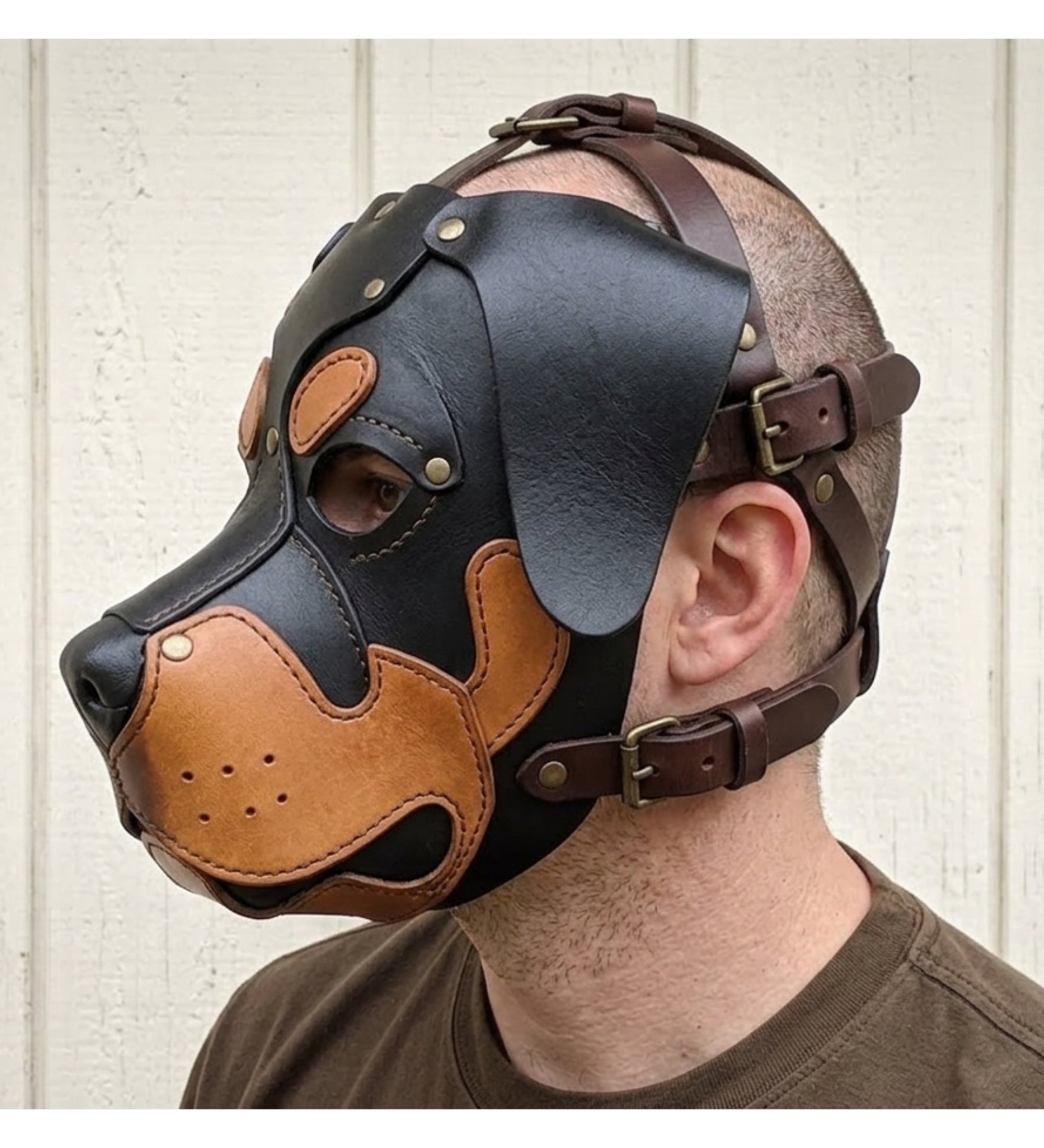 Handmade Leather Rottweiler Dog Mask | Genuine Leather Puppy Hood