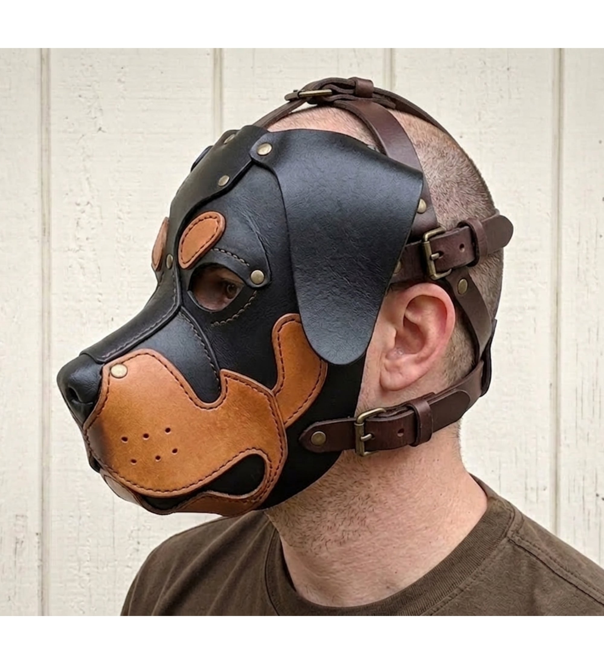 Handmade Leather Rottweiler Dog Mask | Genuine Leather Puppy Hood