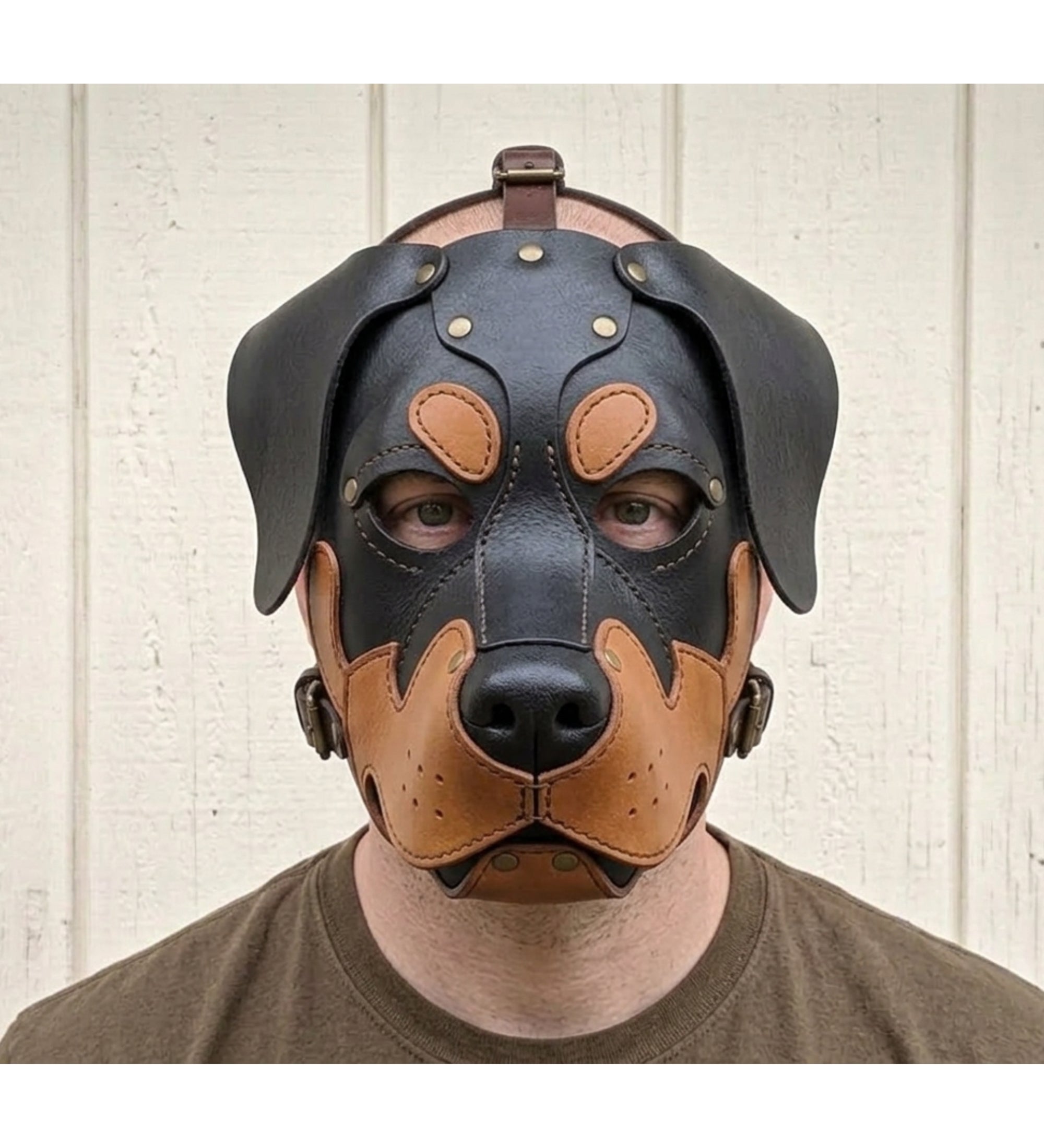 Handmade Leather Rottweiler Dog Mask | Genuine Leather Puppy Hood