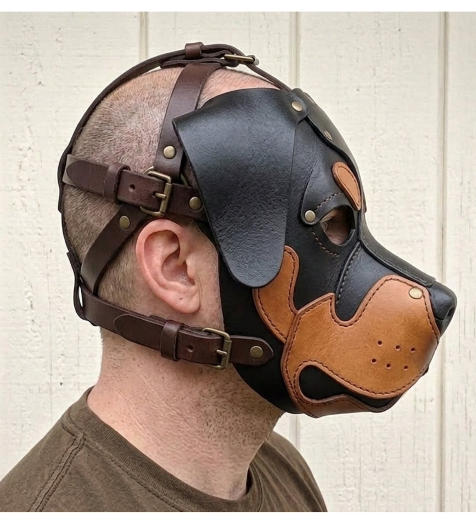 Handmade Leather Rottweiler Dog Mask | Genuine Leather Puppy Hood