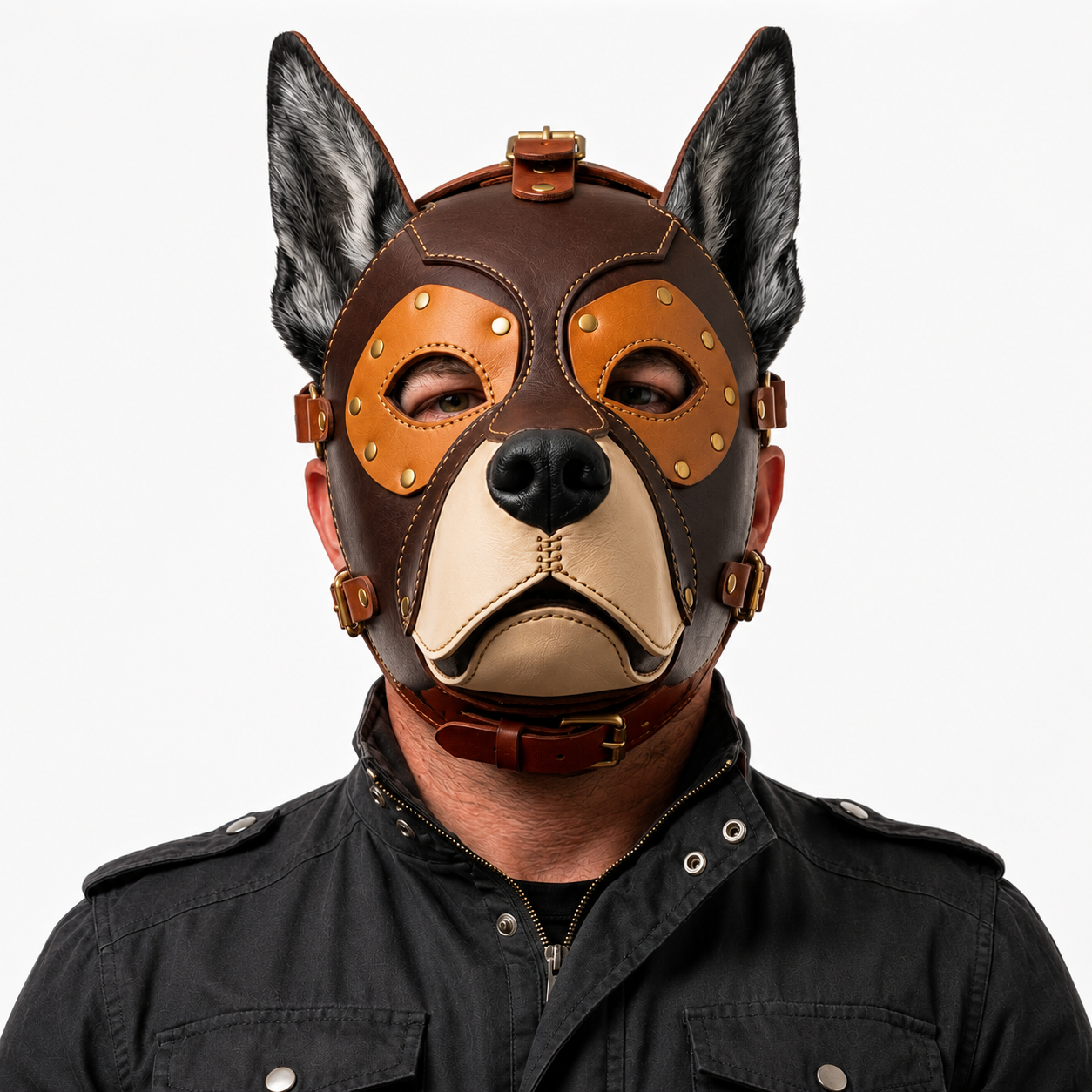 Handmade Real Leather Rottweiler Dog Mask Full Face Pup Hood