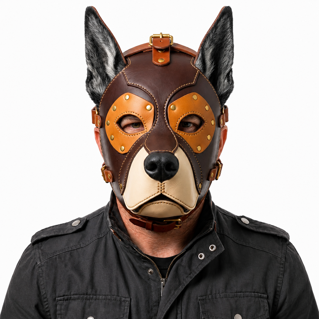 Handmade Real Leather Rottweiler Dog Mask Full Face Pup Hood