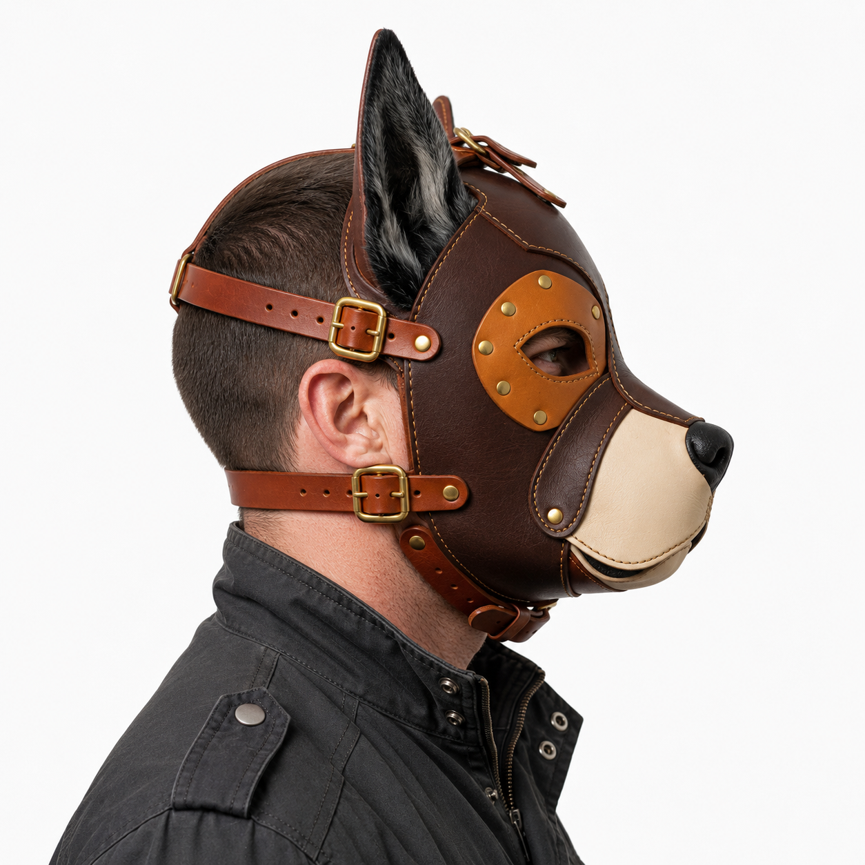 Handmade Real Leather Rottweiler Dog Mask Full Face Pup Hood