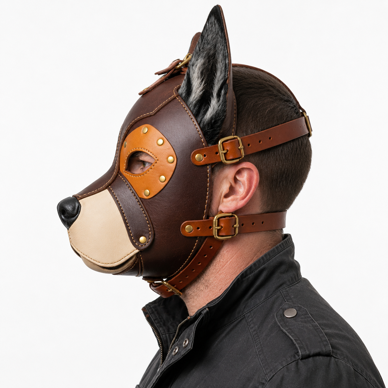 Handmade Real Leather Rottweiler Dog Mask Full Face Pup Hood
