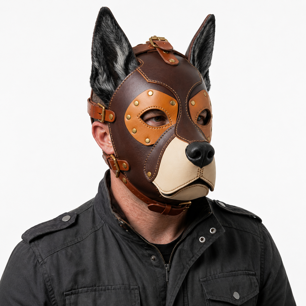 Handmade Real Leather Rottweiler Dog Mask Full Face Pup Hood