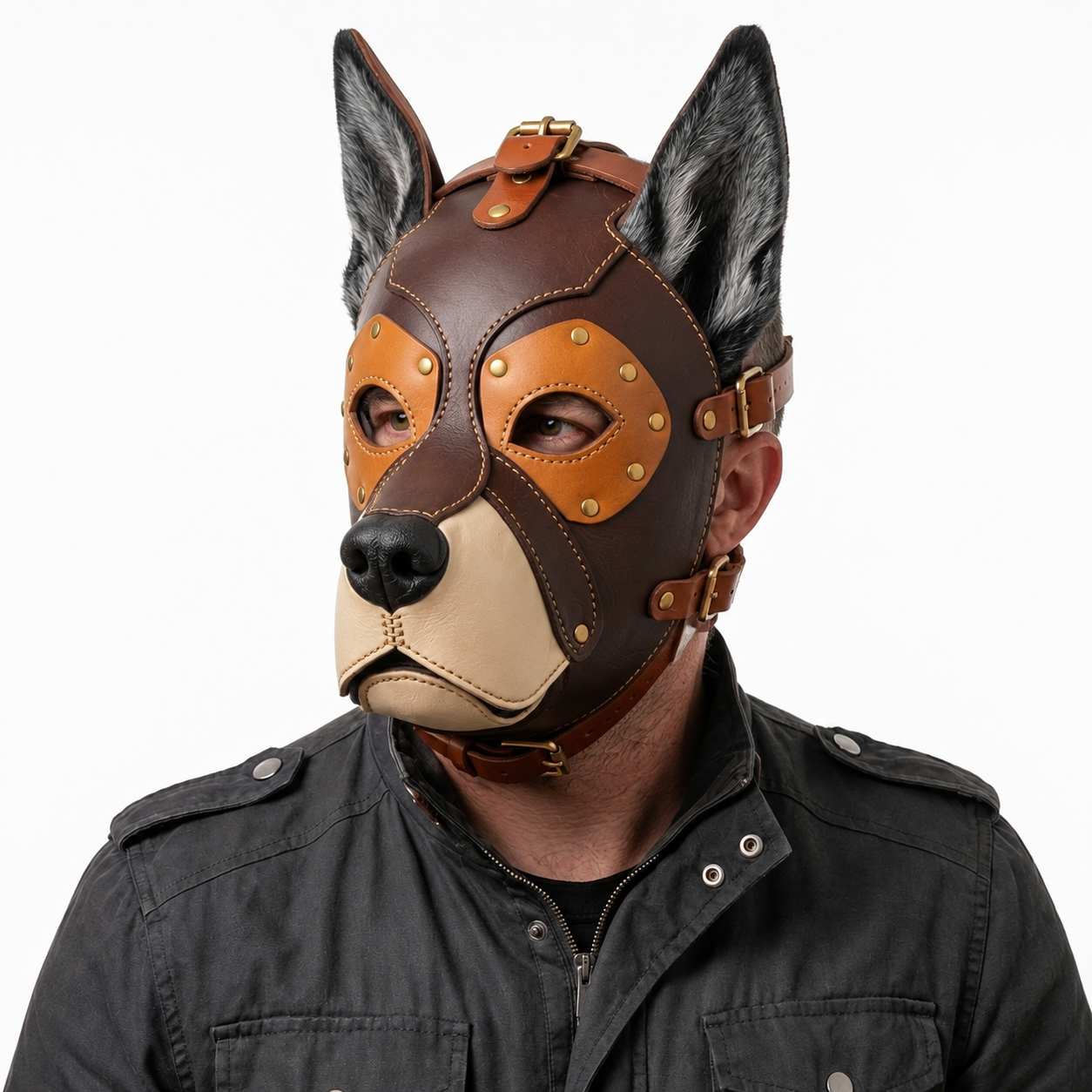 Handmade Real Leather Rottweiler Dog Mask Full Face Pup Hood