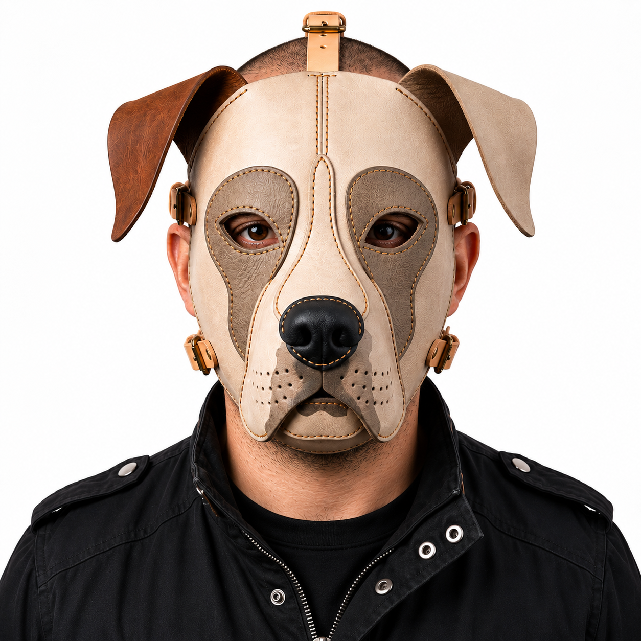 Real Leather Pit Bull Dog Mask — Genuine Leather Full Face Animal Mask,