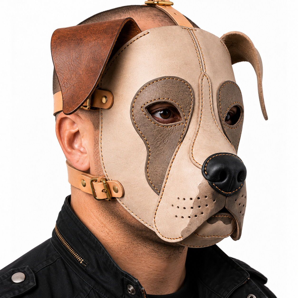 Real Leather Pit Bull Dog Mask — Genuine Leather Full Face Animal Mask,