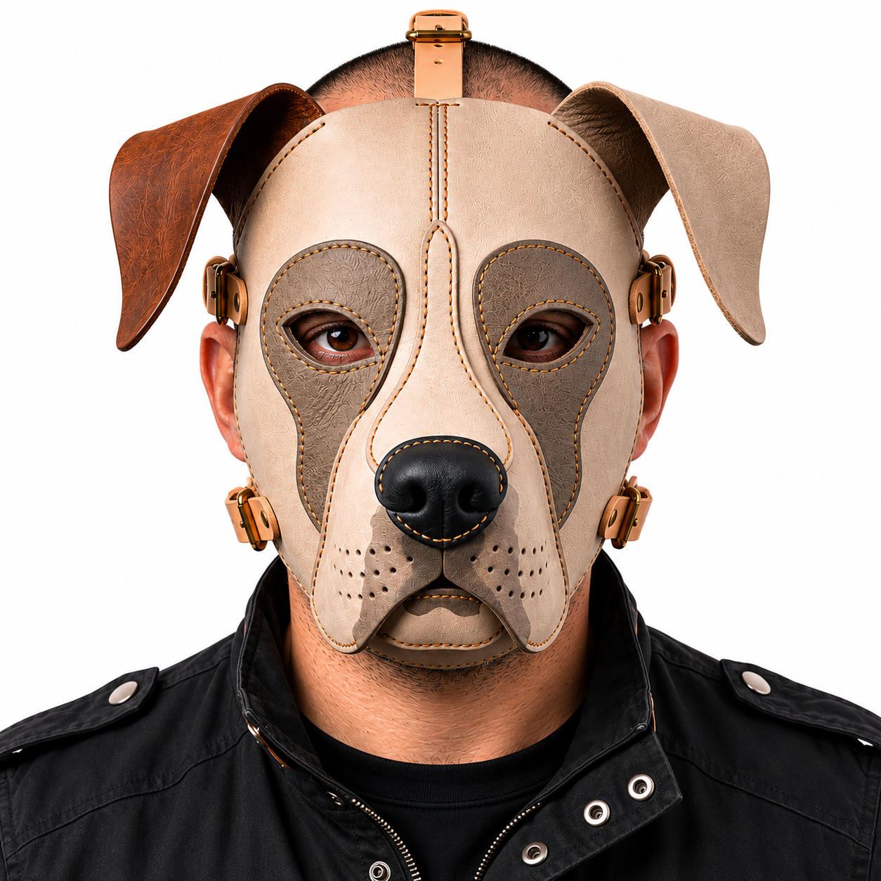 Real Leather Pit Bull Dog Mask — Genuine Leather Full Face Animal Mask,
