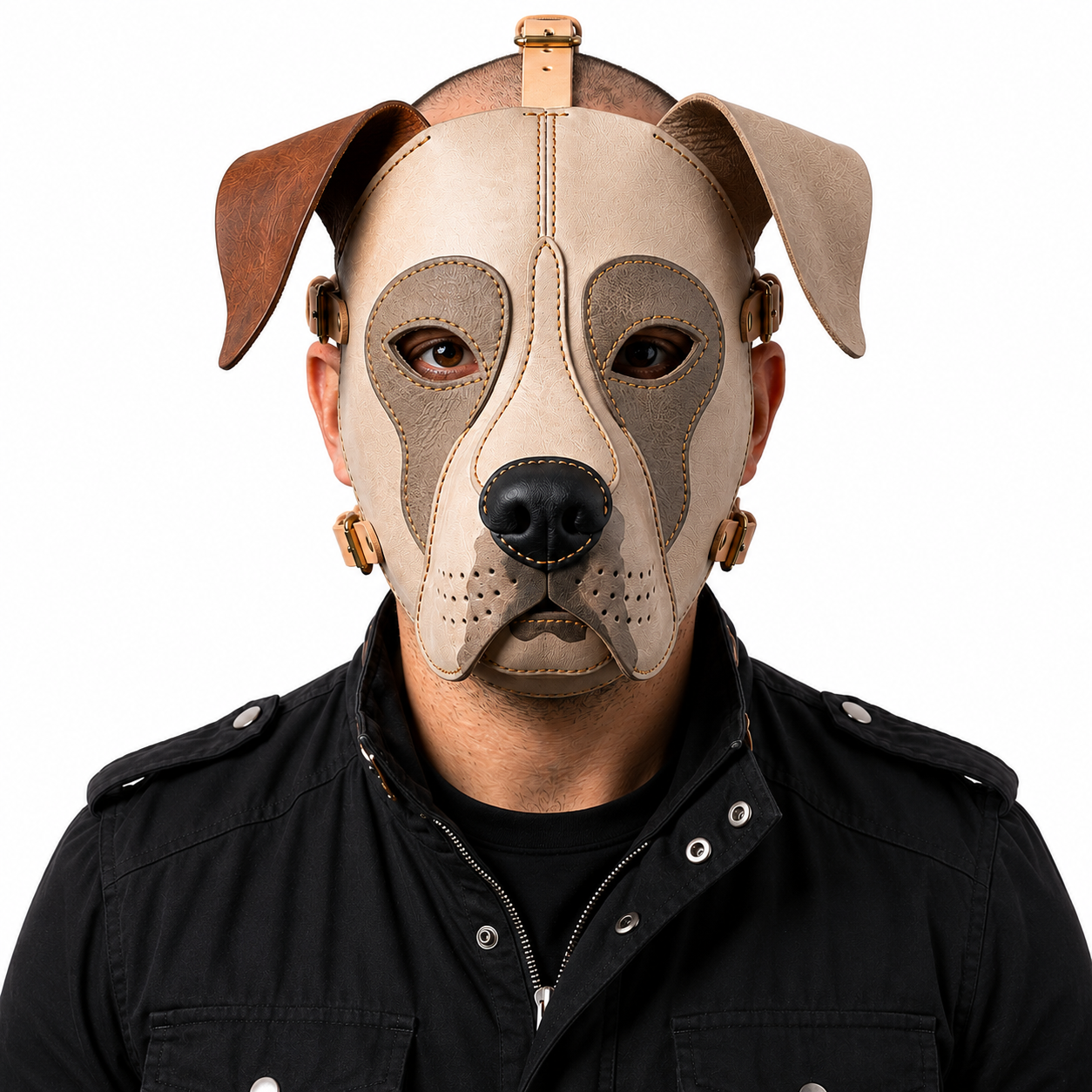 Real Leather Pit Bull Dog Mask — Genuine Leather Full Face Animal Mask,