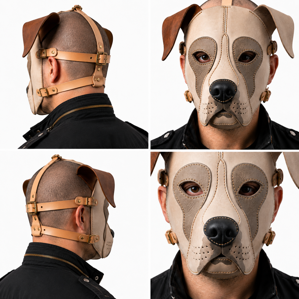 Real Leather Pit Bull Dog Mask — Genuine Leather Full Face Animal Mask,