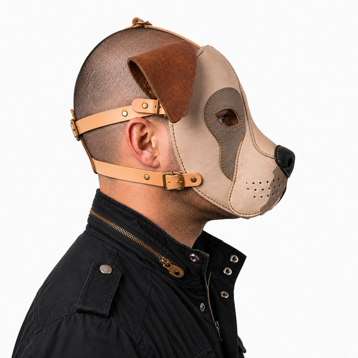 Real Leather Pit Bull Dog Mask — Genuine Leather Full Face Animal Mask,