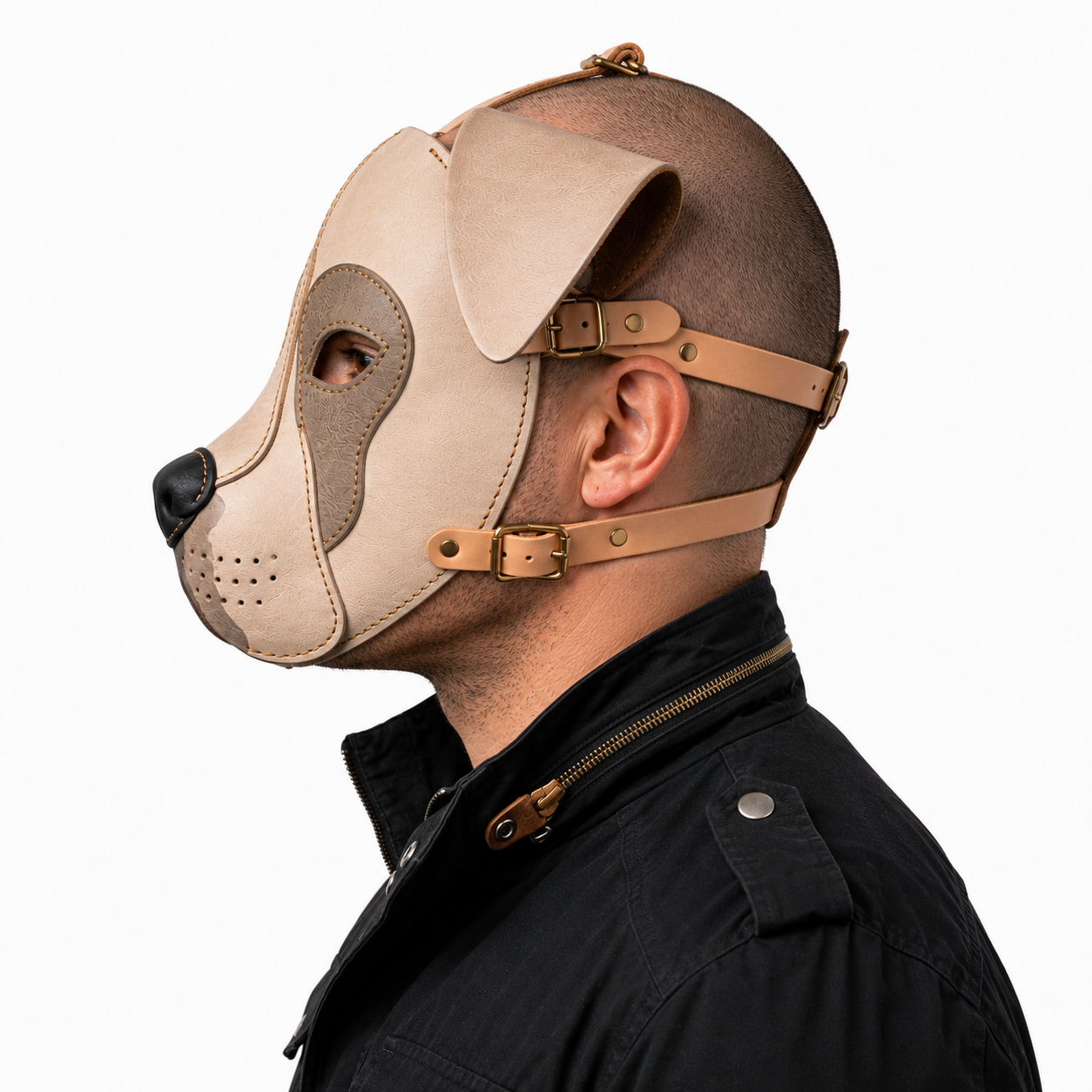 Real Leather Pit Bull Dog Mask — Genuine Leather Full Face Animal Mask,
