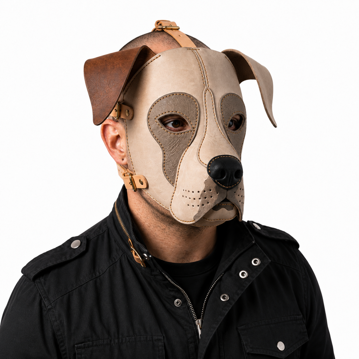Real Leather Pit Bull Dog Mask — Genuine Leather Full Face Animal Mask,