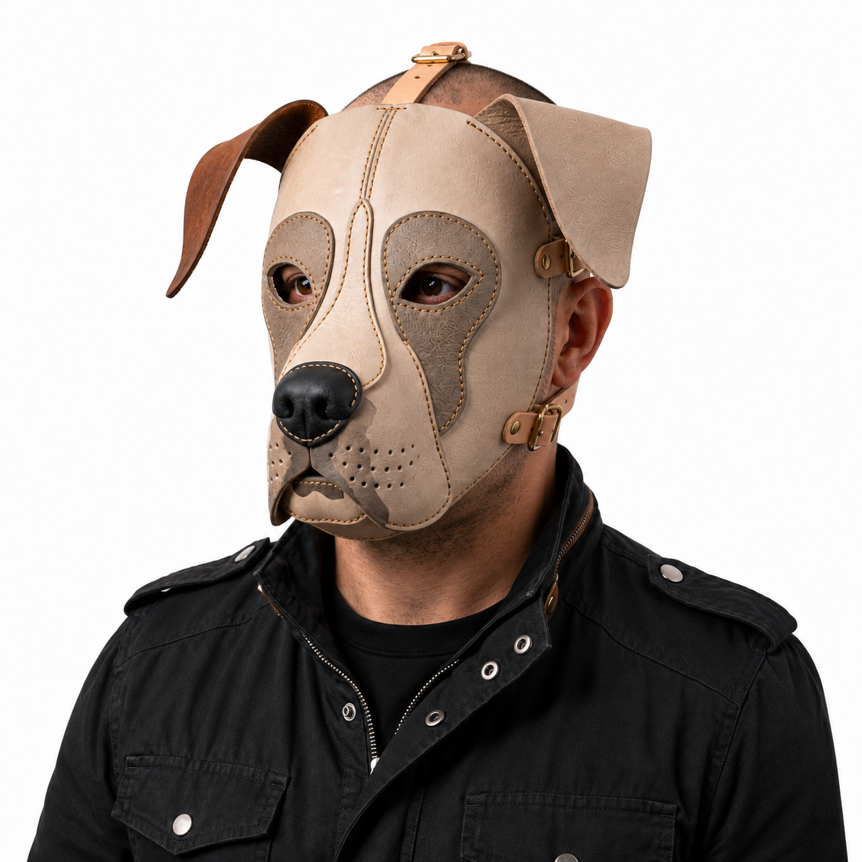 Real Leather Pit Bull Dog Mask — Genuine Leather Full Face Animal Mask,