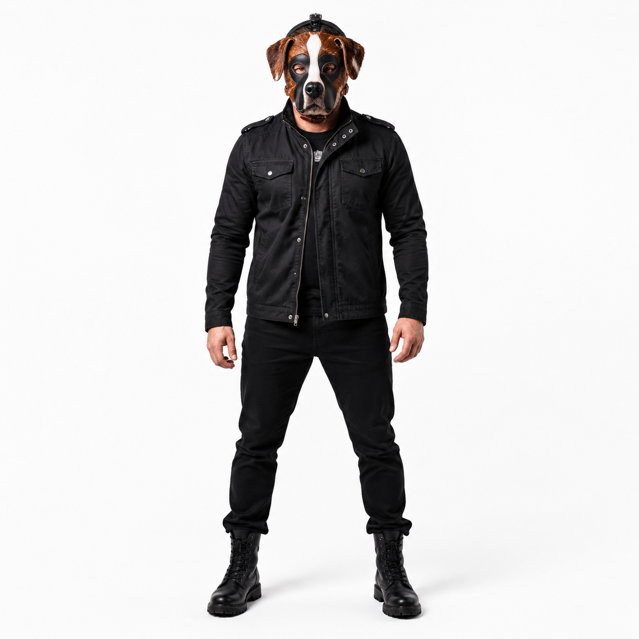 Hair-On  Dog Mask — Genuine Leather & Natural Fur Full Face Animal Mask,