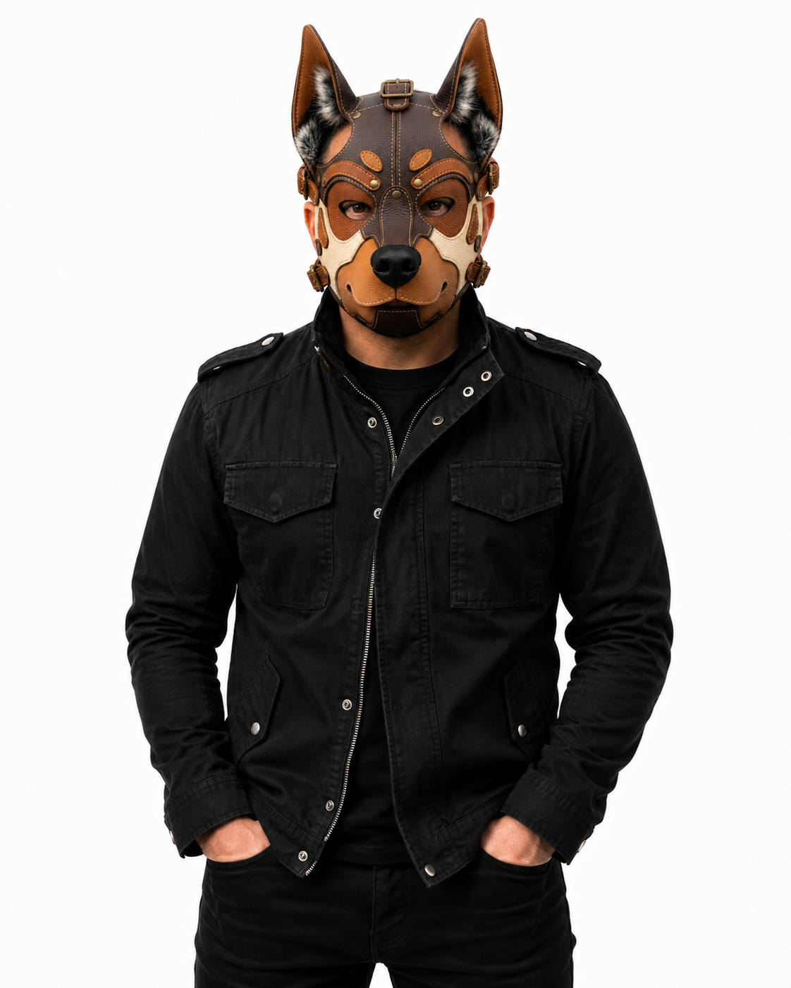 Leather German Shepherd Mask —Three-Tone Leather GSD Fantasy Dog Mask
