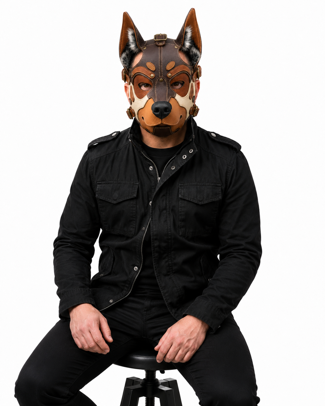Leather German Shepherd Mask —Three-Tone Leather GSD Fantasy Dog Mask
