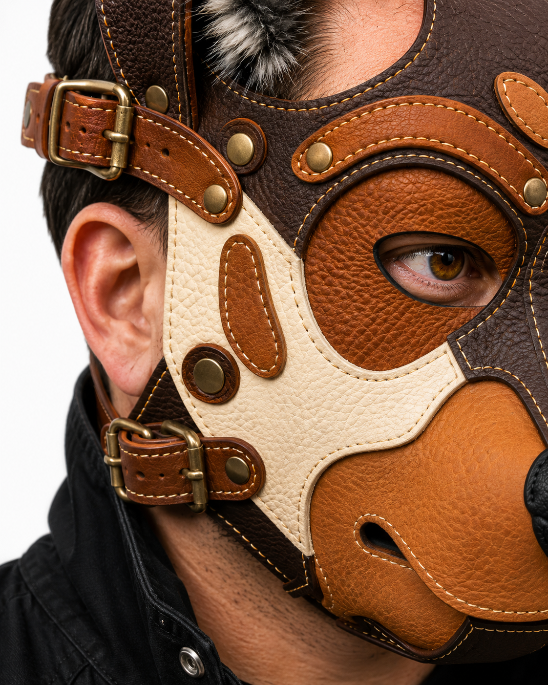 Leather German Shepherd Mask —Three-Tone Leather GSD Fantasy Dog Mask