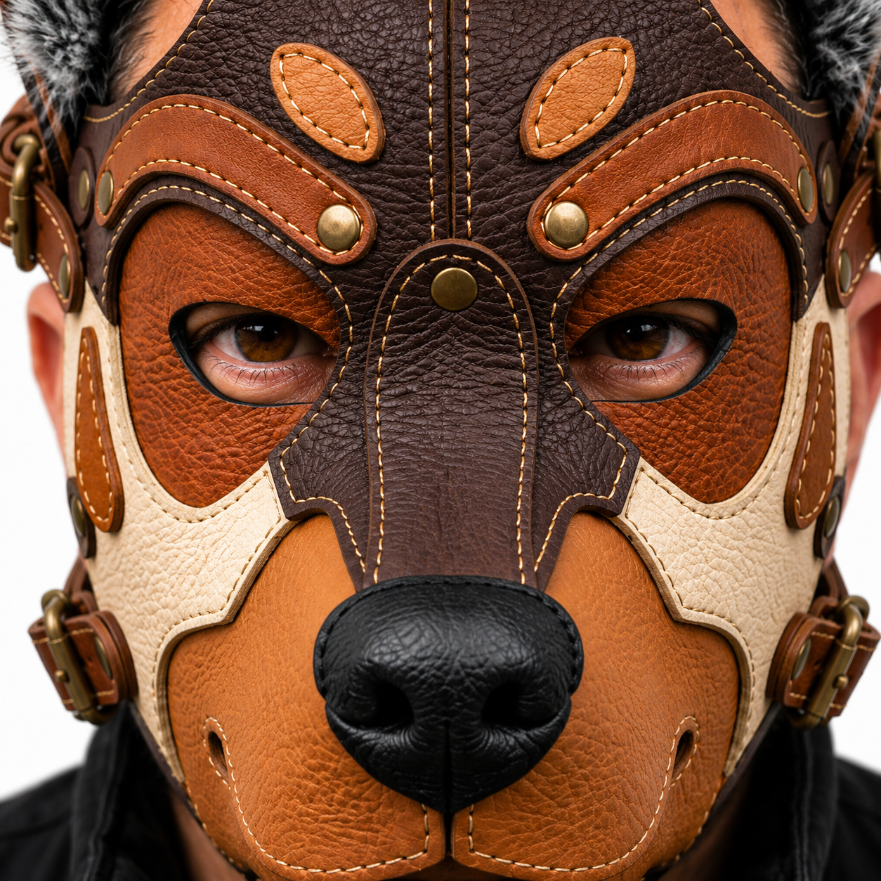 Leather German Shepherd Mask —Three-Tone Leather GSD Fantasy Dog Mask