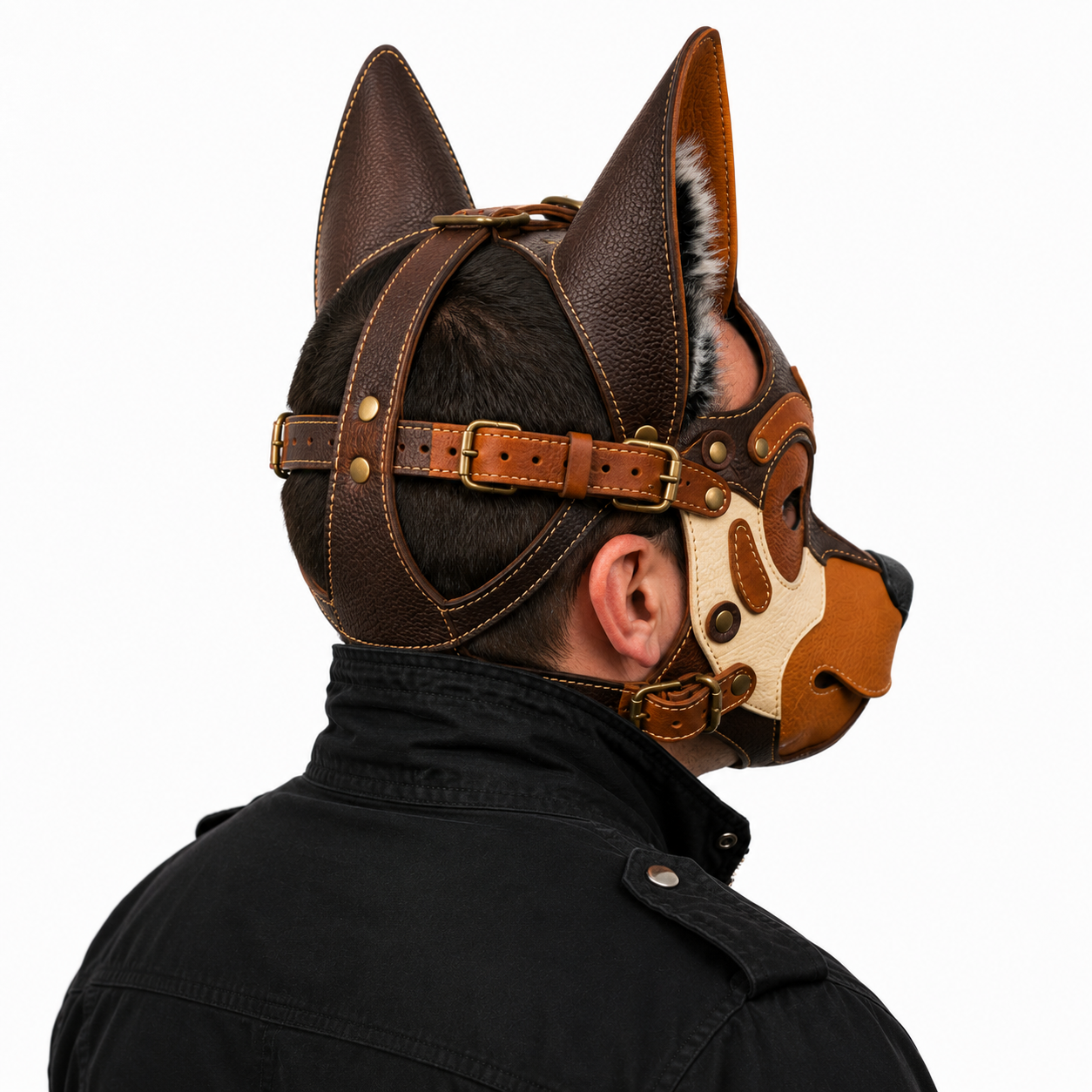 Leather German Shepherd Mask —Three-Tone Leather GSD Fantasy Dog Mask