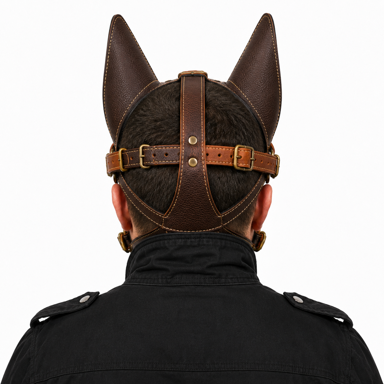 Leather German Shepherd Mask —Three-Tone Leather GSD Fantasy Dog Mask