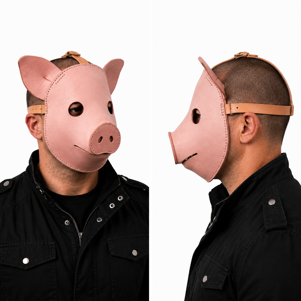 Handmade Real Leather Pig Mask Full Face Animal Head Mask