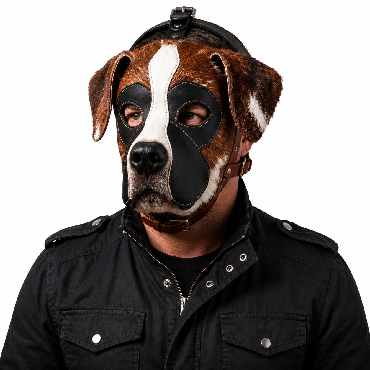 Hair-On  Dog Mask — Genuine Leather & Natural Fur Full Face Animal Mask,