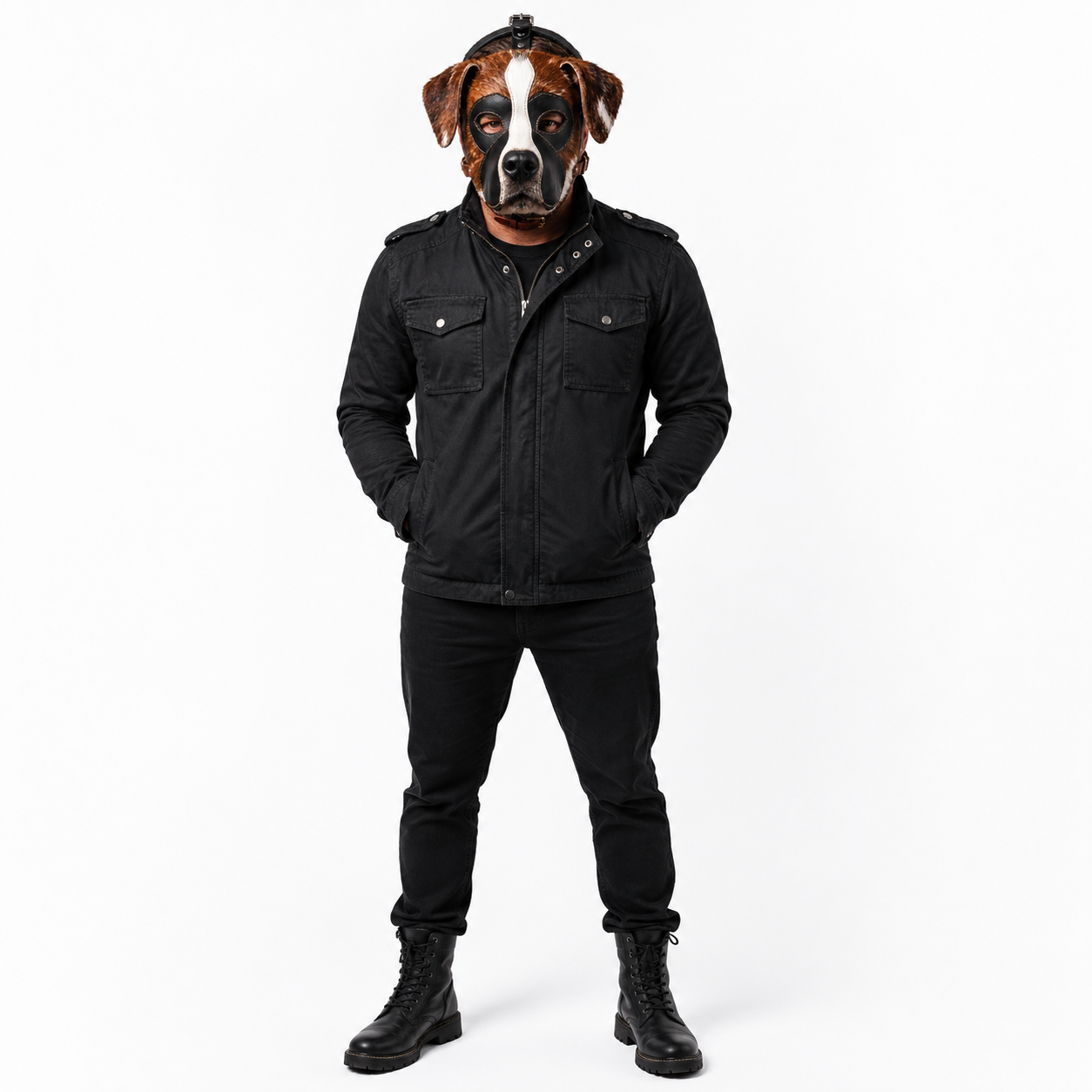 Hair-On  Dog Mask — Genuine Leather & Natural Fur Full Face Animal Mask,