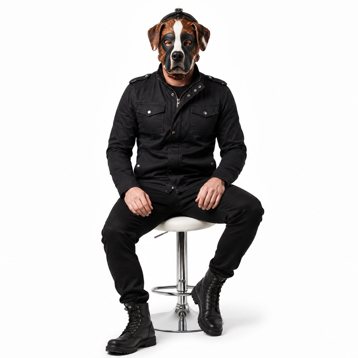 Hair-On  Dog Mask — Genuine Leather & Natural Fur Full Face Animal Mask,
