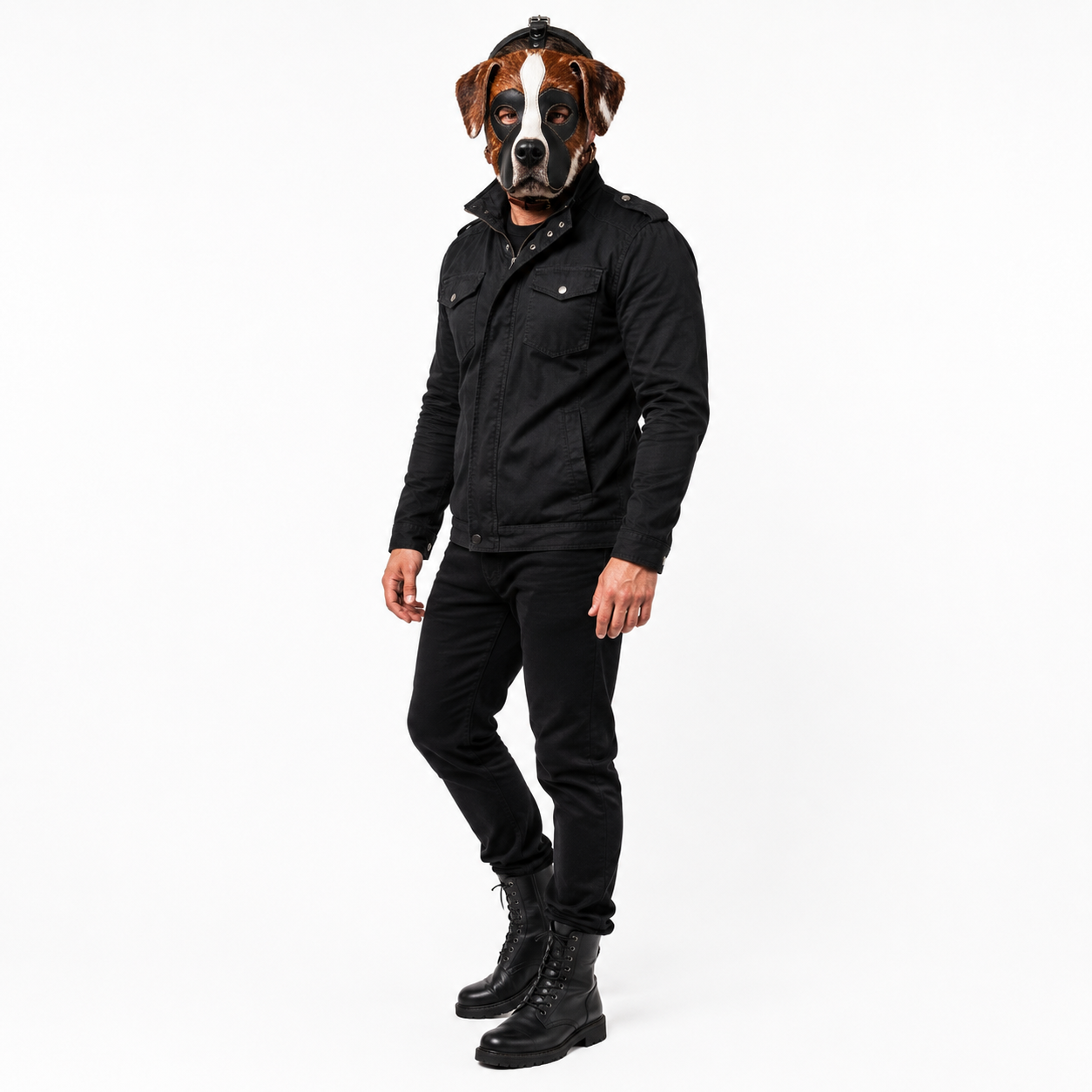 Hair-On  Dog Mask — Genuine Leather & Natural Fur Full Face Animal Mask,