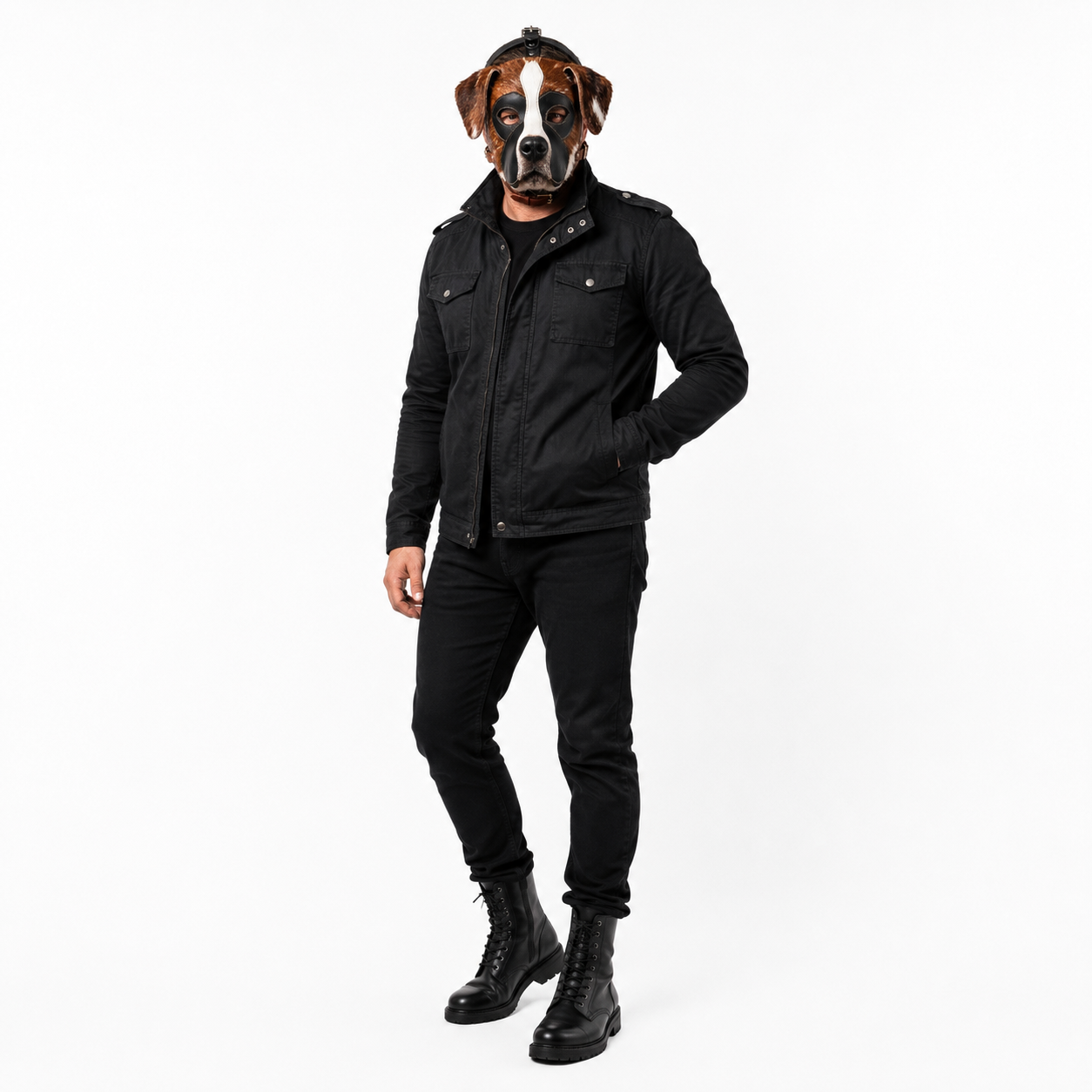 Hair-On  Dog Mask — Genuine Leather & Natural Fur Full Face Animal Mask,