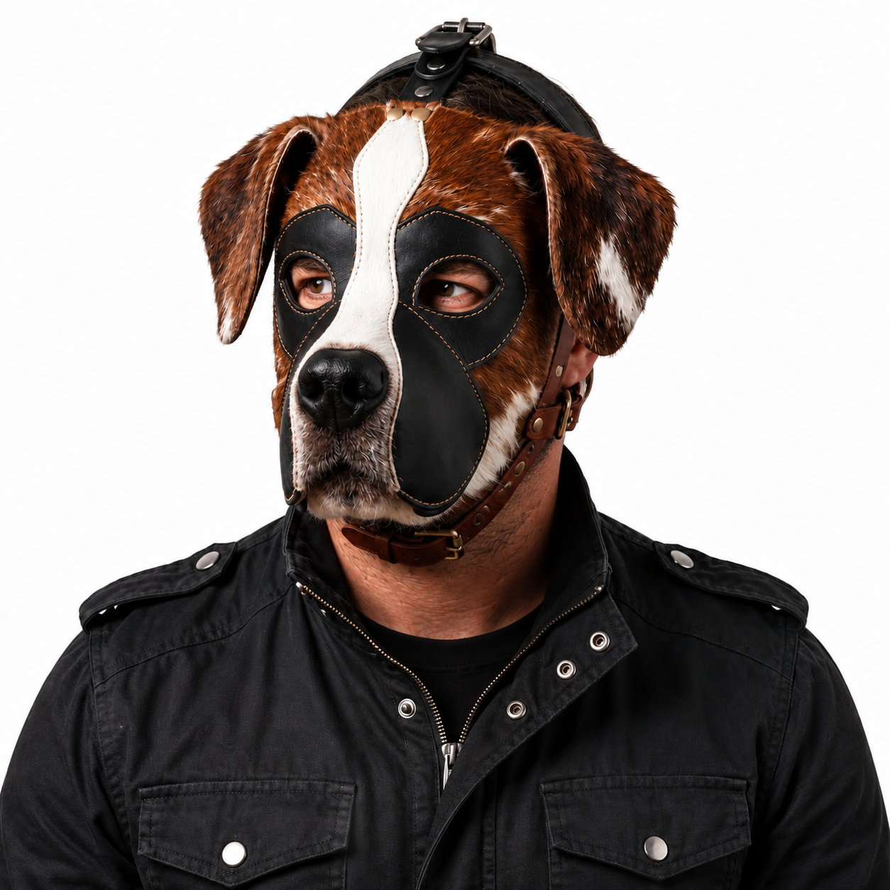 Hair-On  Dog Mask — Genuine Leather & Natural Fur Full Face Animal Mask,