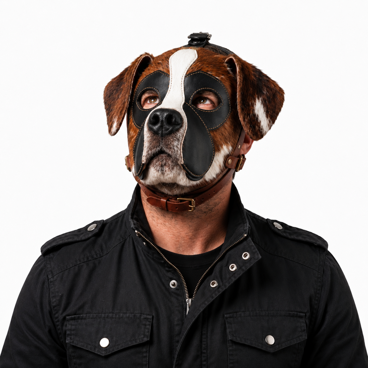 Hair-On  Dog Mask — Genuine Leather & Natural Fur Full Face Animal Mask,