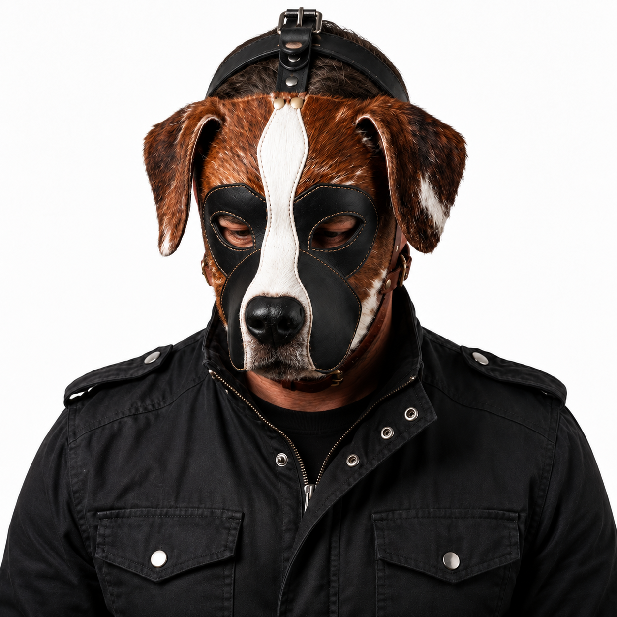 Hair-On  Dog Mask — Genuine Leather & Natural Fur Full Face Animal Mask,