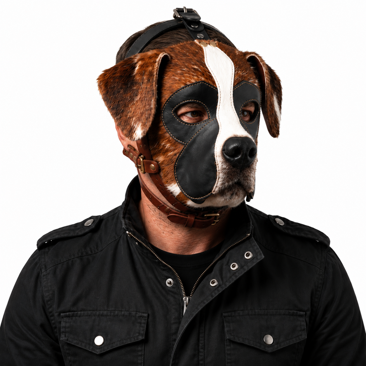 Hair-On  Dog Mask — Genuine Leather & Natural Fur Full Face Animal Mask,