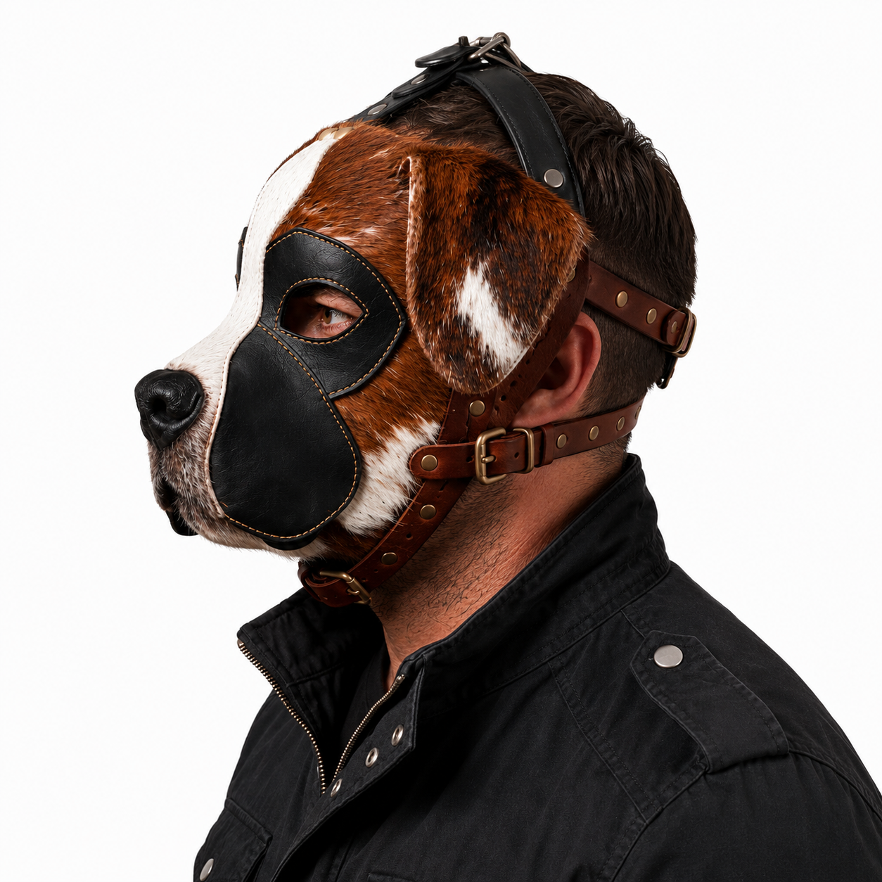 Hair-On  Dog Mask — Genuine Leather & Natural Fur Full Face Animal Mask,