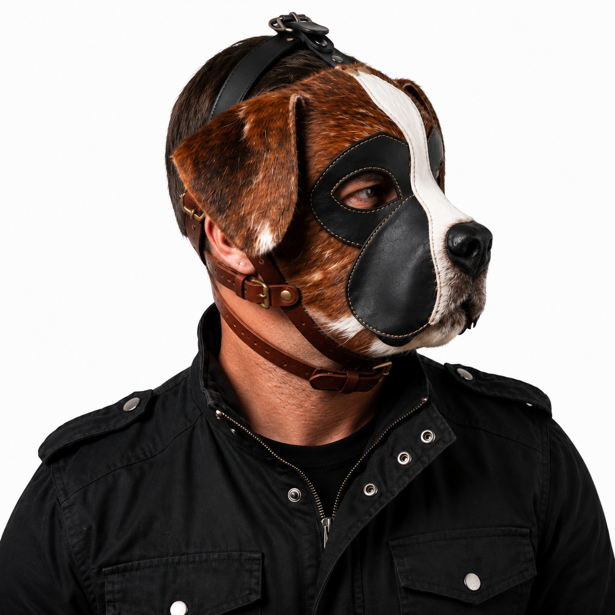 Hair-On  Dog Mask — Genuine Leather & Natural Fur Full Face Animal Mask,