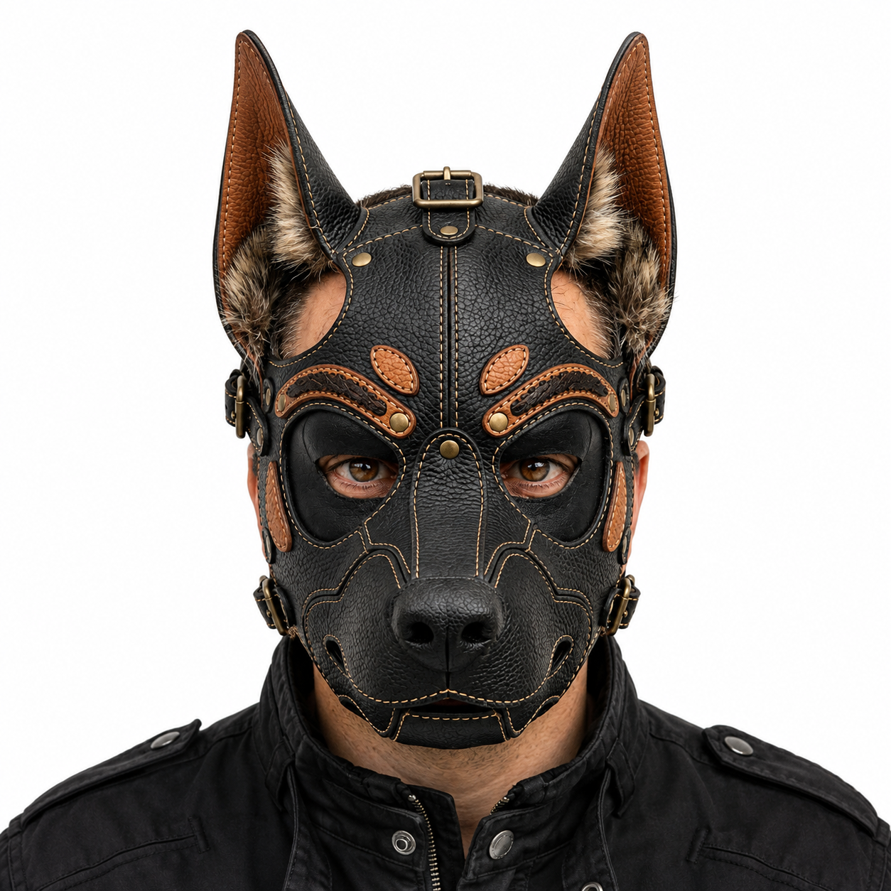 Leather German Shepherd Mask — Real Leather Fantasy GSD Dog Mask