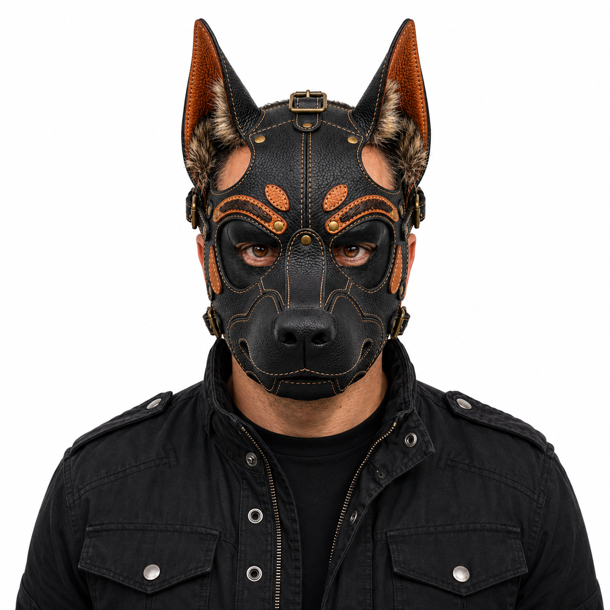 Leather German Shepherd Mask — Real Leather Fantasy GSD Dog Mask
