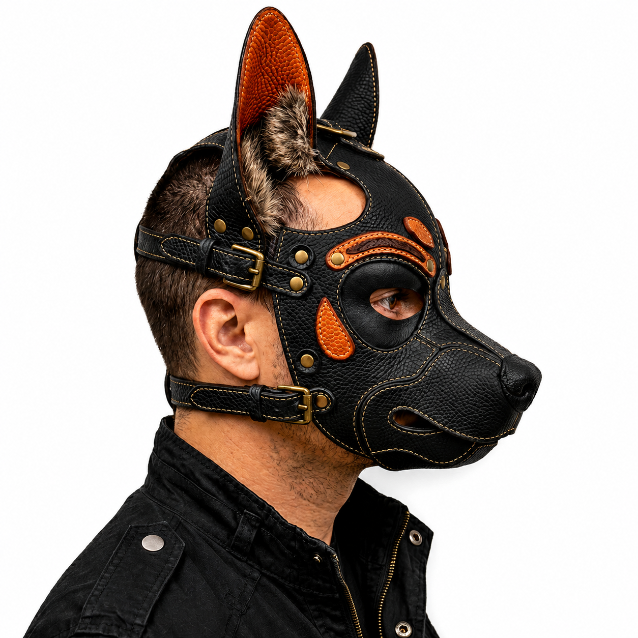 Leather German Shepherd Mask — Real Leather Fantasy GSD Dog Mask