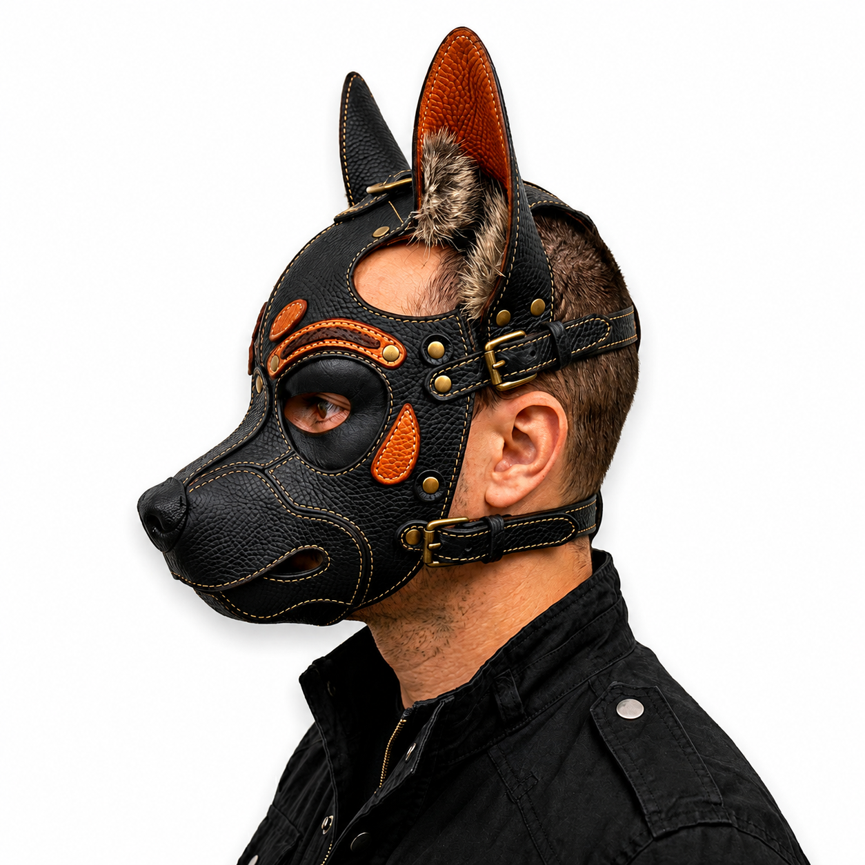 Leather German Shepherd Mask — Real Leather Fantasy GSD Dog Mask