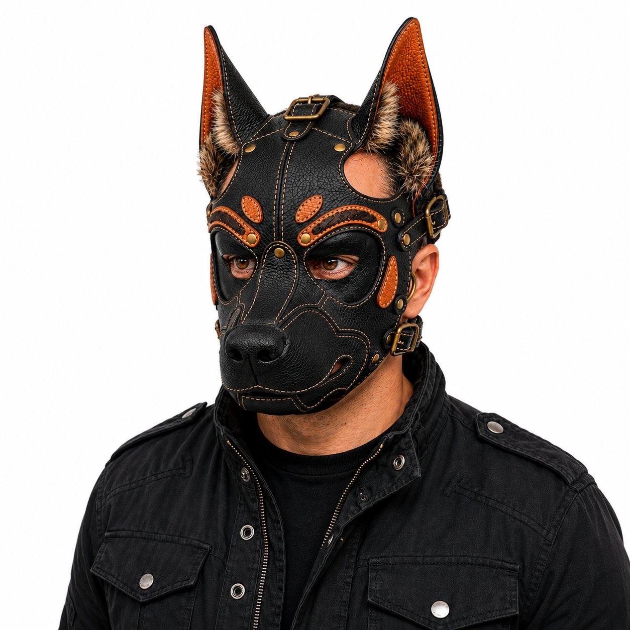 Leather German Shepherd Mask — Real Leather Fantasy GSD Dog Mask