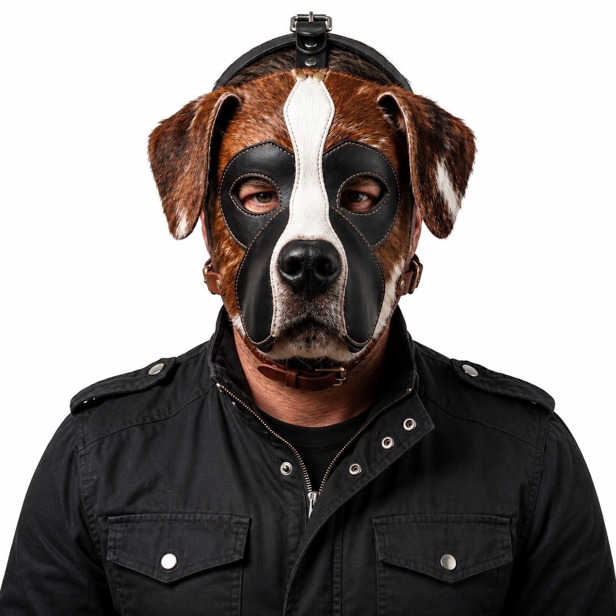 Hair-On  Dog Mask — Genuine Leather & Natural Fur Full Face Animal Mask,