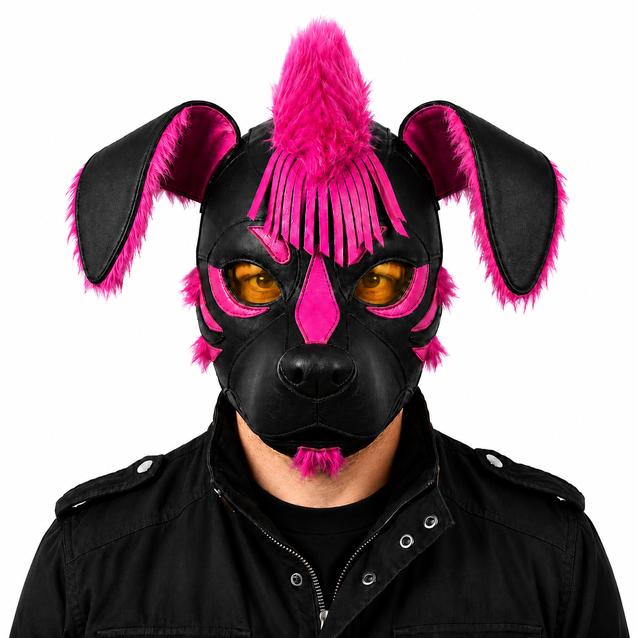 Handmade Leather Skunk Dog Hood Mask Black & Pink Puppy Hood