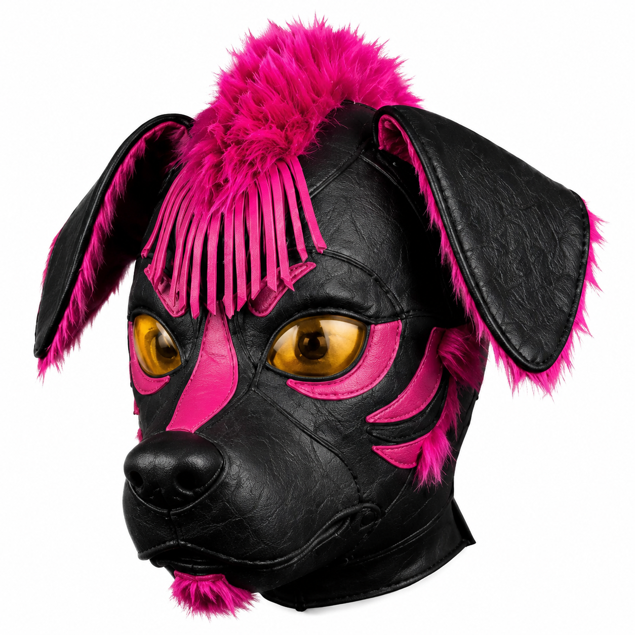 Handmade Leather Skunk Dog Hood Mask Black & Pink Puppy Hood